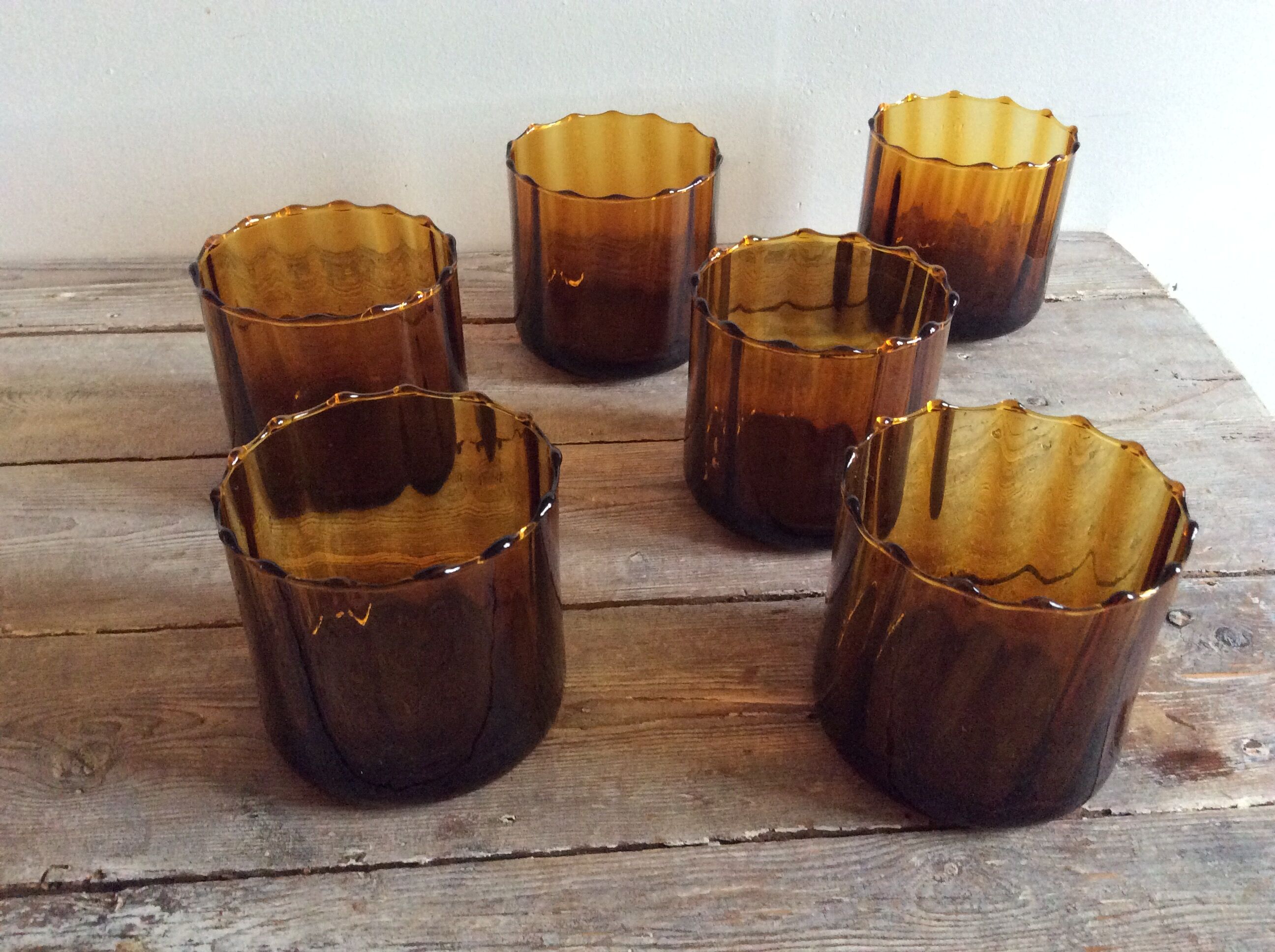 Series of 6 amber glasses