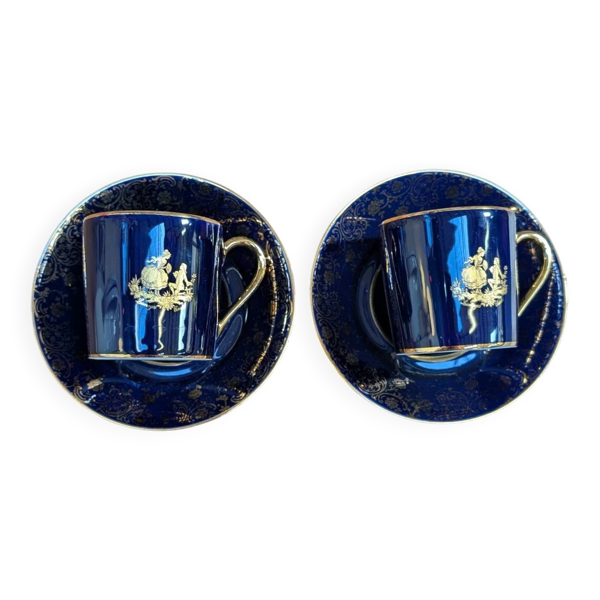 Paire de tasses à café bleu cobalt et Or