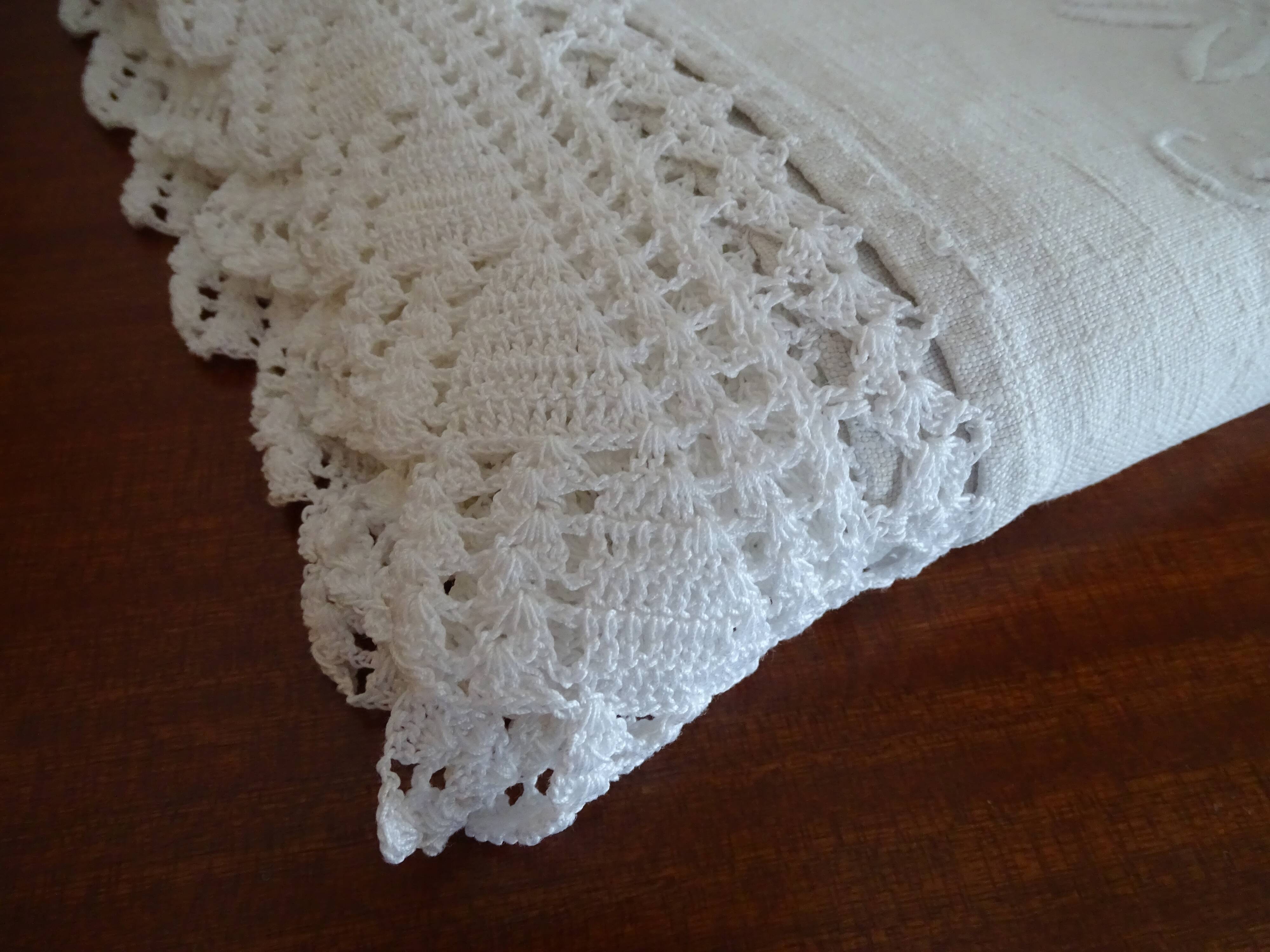 Old linen tablecloth 170 x 165 hand embroidered