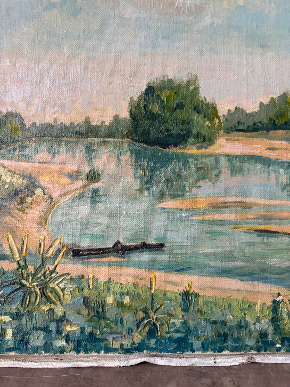 Boats by the water, oil on canvas signed