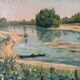 Boats by the water, oil on canvas signed
