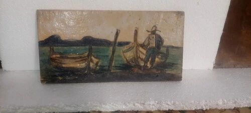 Formelle Pescatore Avec Barques Peinte Et Émaillée Œuvre Unique R.PUCCI