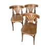 Set of 24 bistro chairs in curved wood with palm leaves 1970s France