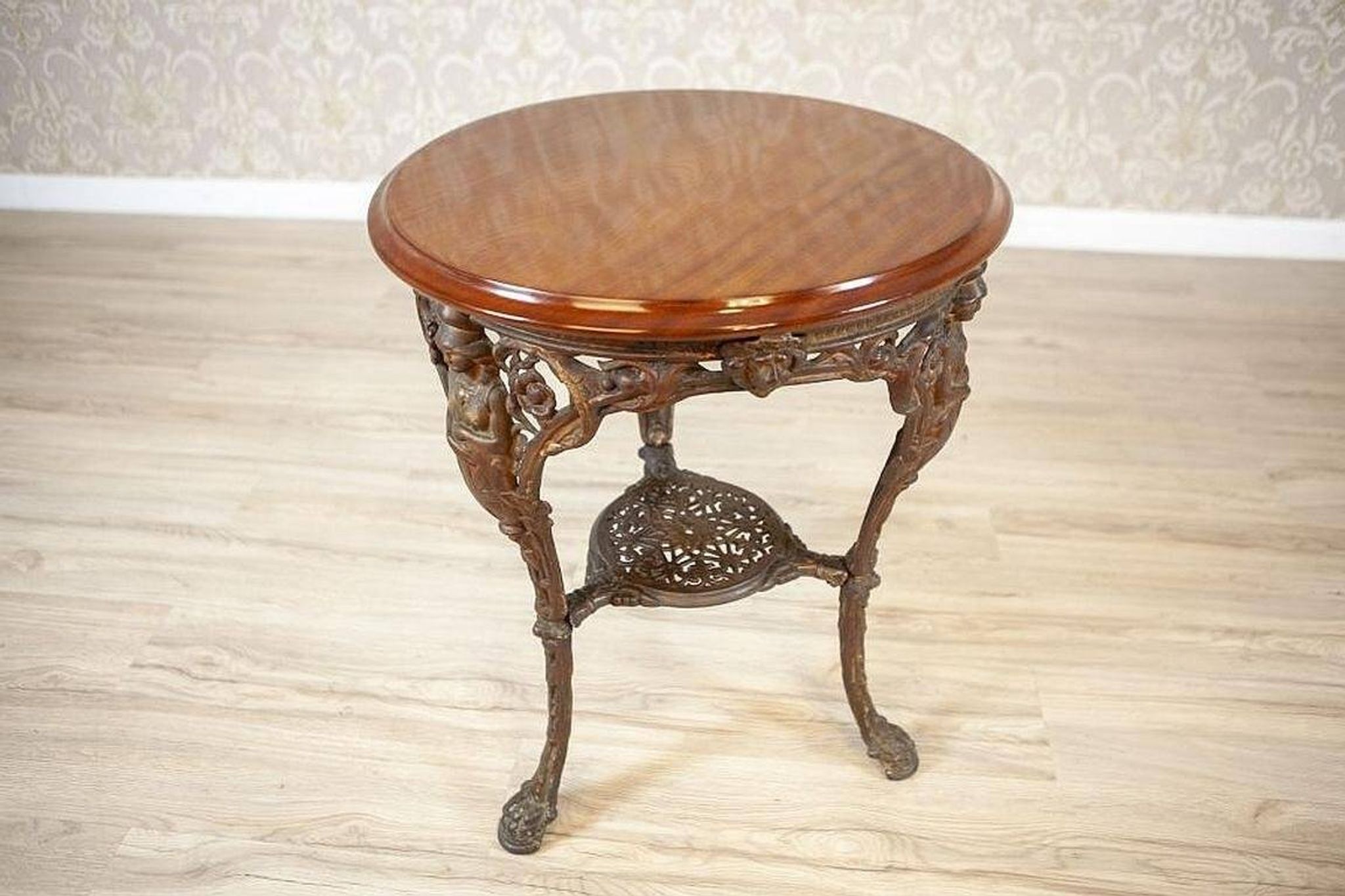 Vintage Oval Coffee Table on Cast Iron Base, 1950s