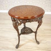 Vintage Oval Coffee Table on Cast Iron Base, 1950s