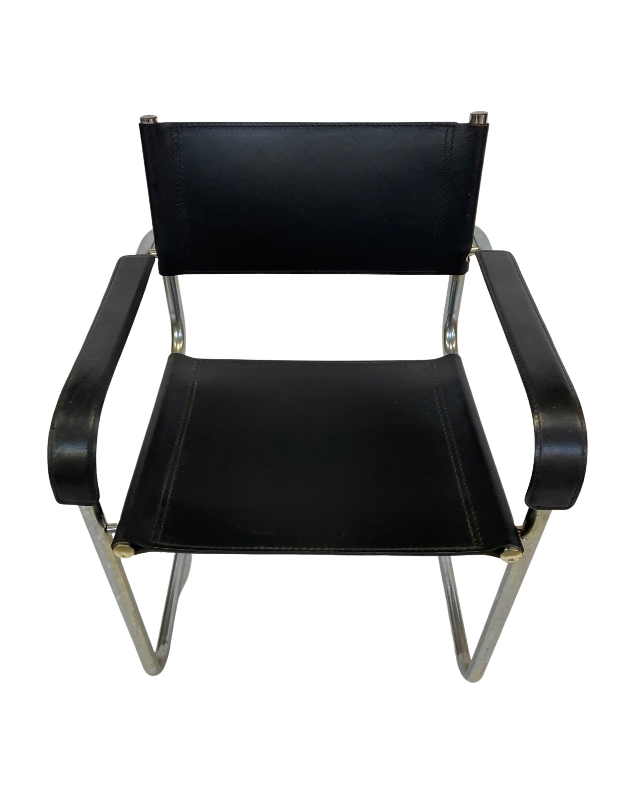 Set of 4 bauhaus cantilever chairs black leather and chrome design