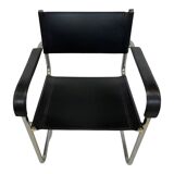 Set of 4 bauhaus cantilever chairs black leather and chrome design