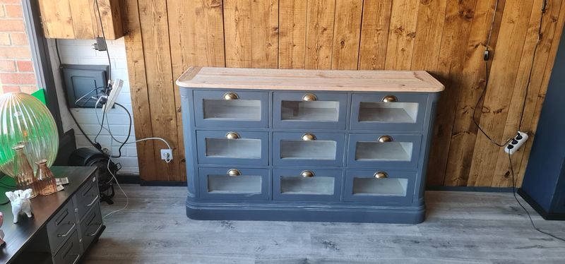 cabinet with drawers grainetier patina gray and raw top
