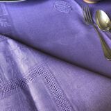 Old damask tablecloth in linen and iris silk