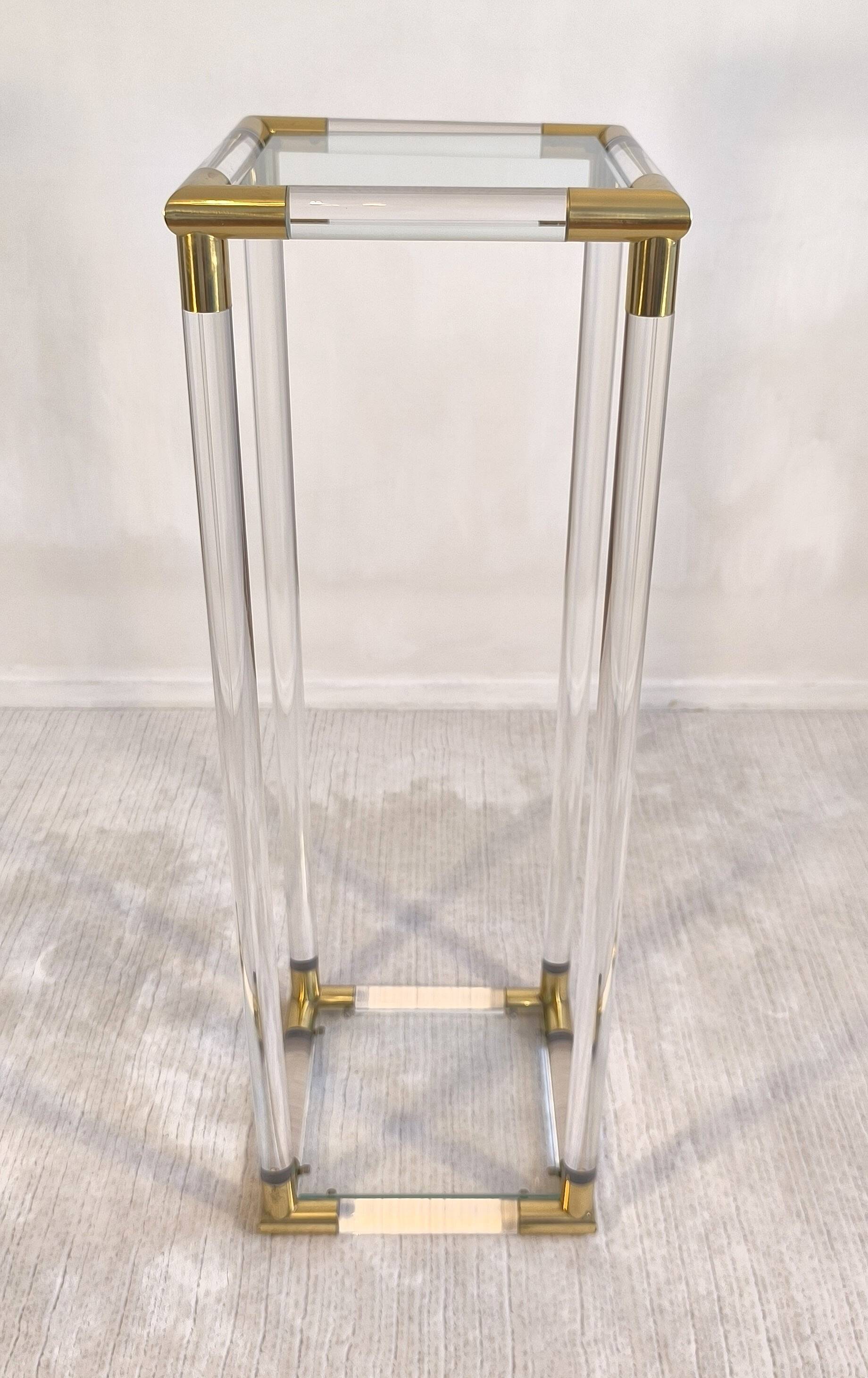 Very beautiful column pedestal by Charles Hollis Jones in Lucite & brass.