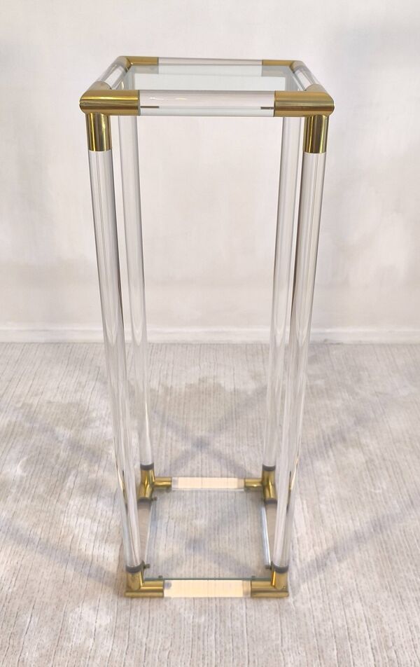 Très belle Sellette colonne Charles Hollis Jones en Lucite & laiton