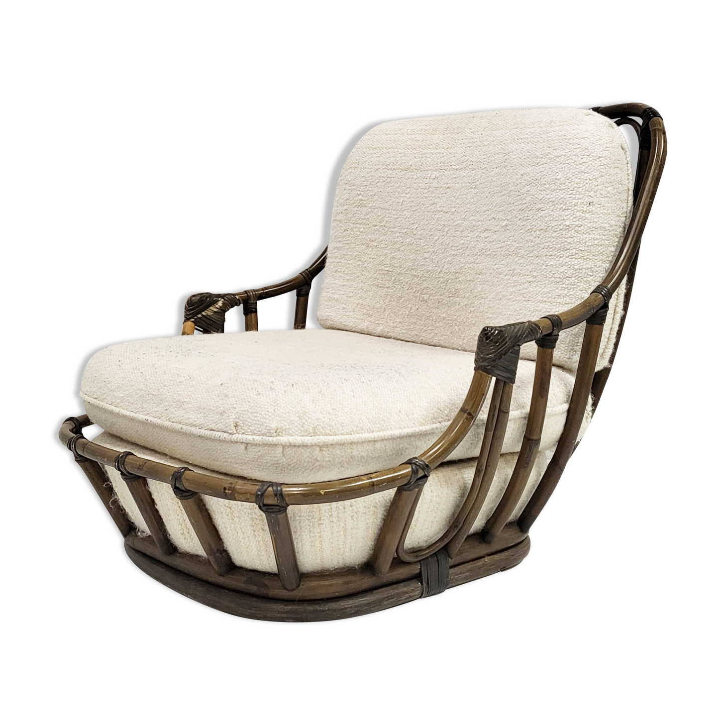 Fauteuil en rotin & laine vintage