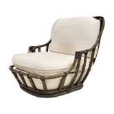 Fauteuil en rotin & laine vintage