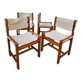 Set of 4 Safari chairs in pine