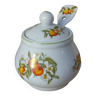 Ancien sucrier en céramique avec cuillère décor fruits abricots, petite vaisselle décoration