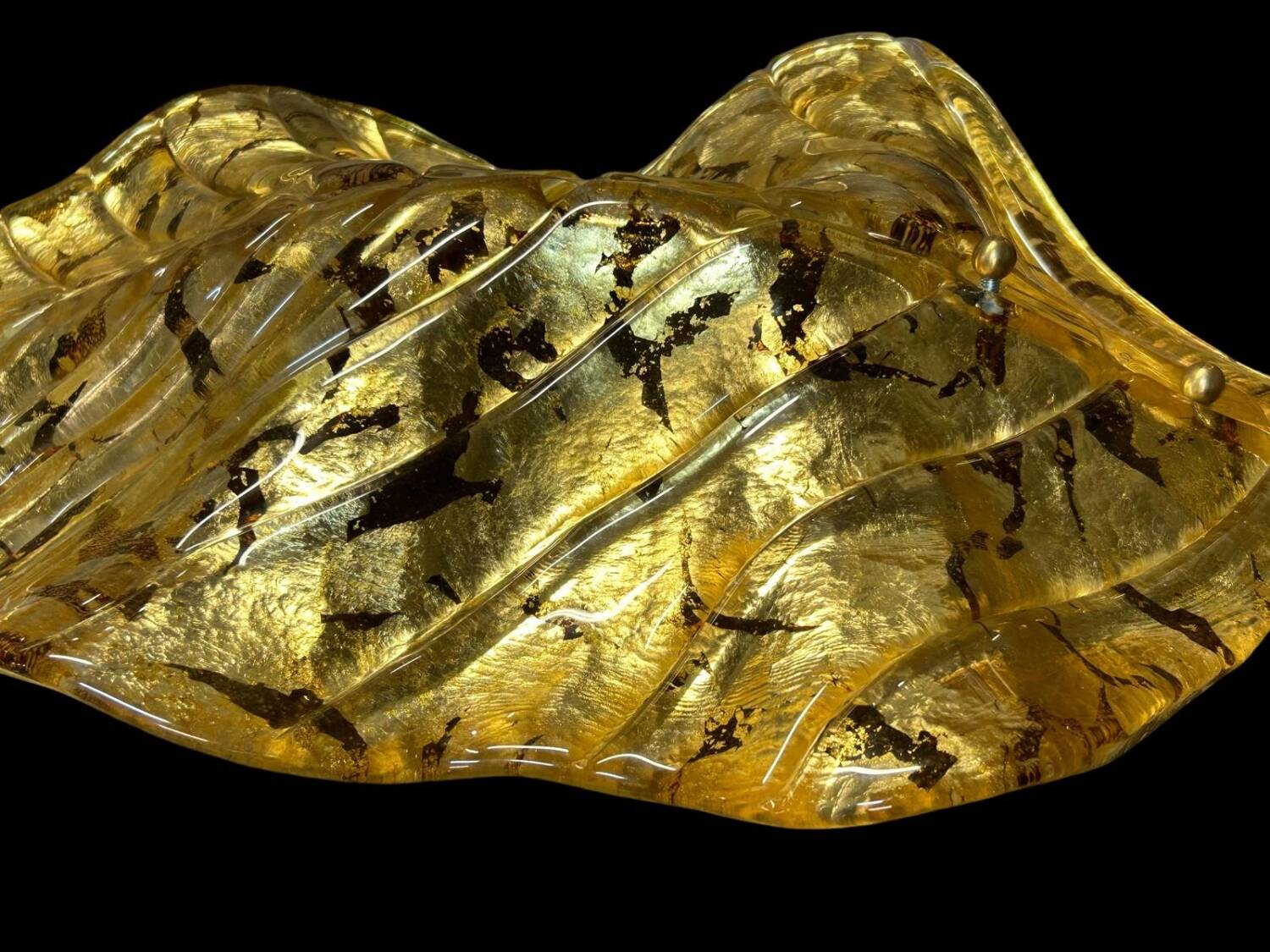 Large Pair of Murano Gilded Glass Leaf Wall Lights - Italy Circa 1980 H 67 cm