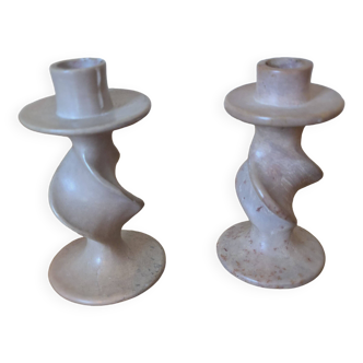 Vintage Soapstone Twisted Candlestick Duo?