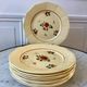 set of 9 Digoin Sarreguemines beige flat plates with pink flowers 1930s-40s