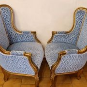 Pair of "Bergère" Armchairs in Gilded Wood in Louis XV Style