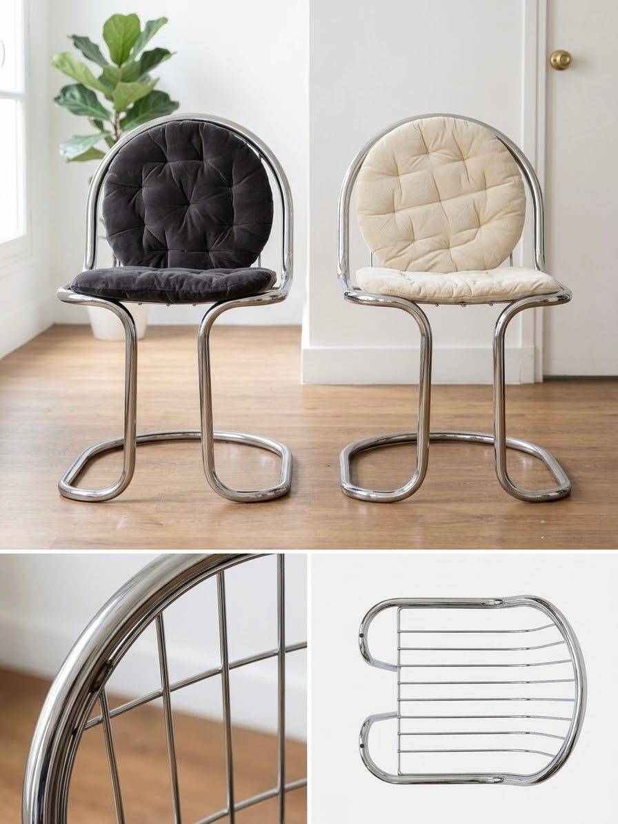 2 vintage cantilever chairs - chrome metal — Gastone Rinaldi/Bauhaus style