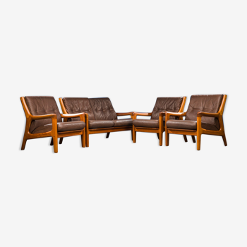 Teak 3 sessel & 2-seater sofa by Gustav Thams for Vejen Polstermøbelfabrik, Set of 4