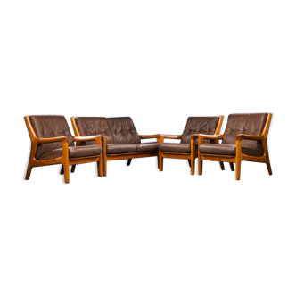 Teak 3 sessel & 2-seater sofa by Gustav Thams for Vejen Polstermøbelfabrik, Set of 4