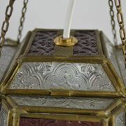 Multicolored Pressed Glass and Brass Pendant Lantern, Scandinavia, circa 1940s–1950s