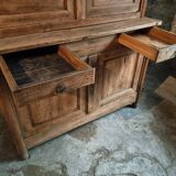 Antique French oak sideboard – Two-part display cabinet with drawers and four doors