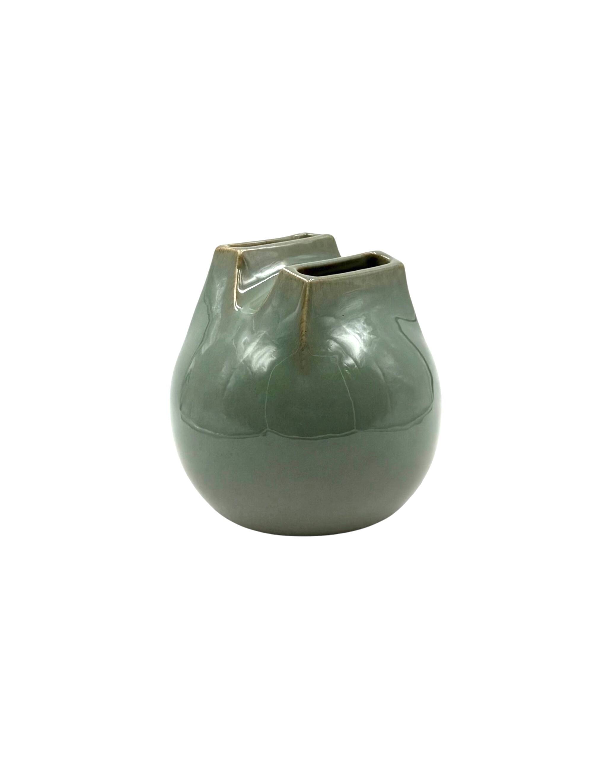 Mid-century Modern green spherical gres vase, Franco Bucci Italy ca. 1970
