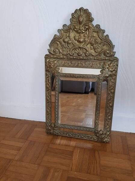 Old mirror with embossed brass beads, late 19th century