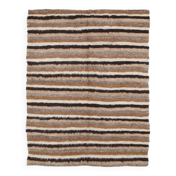 Tapis Kilim vintage à rayures marron et beige, 133 x 170 cm