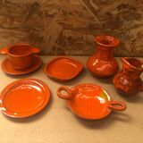 Old vallauris service 7 pieces empty pitchers pocket ceramic orange #a996