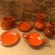 Old vallauris service 7 pieces empty pitchers pocket ceramic orange #a996