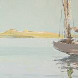 Peinture à l’Huile sur Isorel « Chalutier et Thoniers », signée G.Lhermitte – Milieu XXe