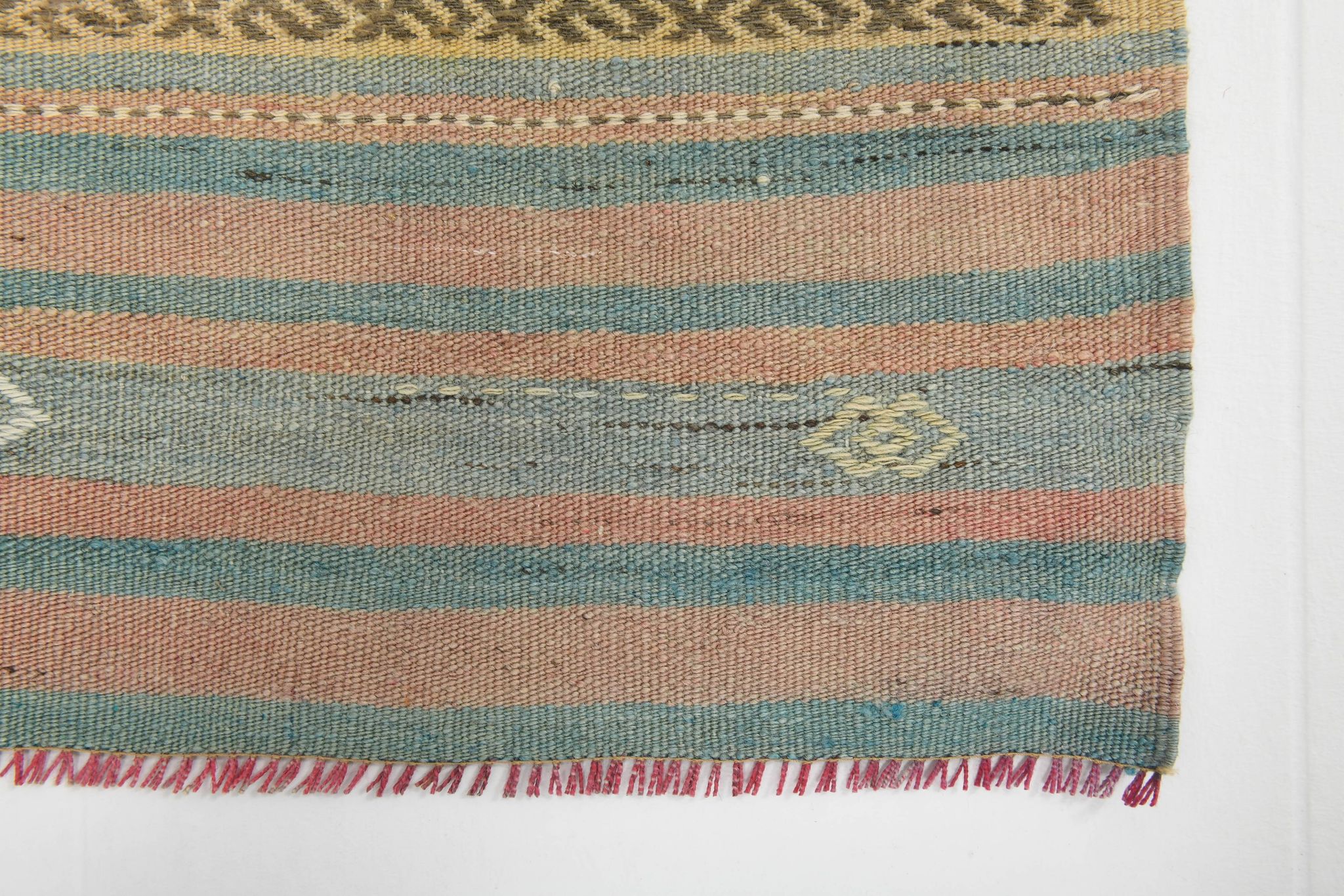 Tapis Kilim fait main rouge clair bleu 5x7 158x247 cm
