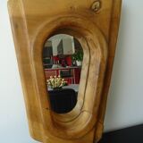 Brutalist free-form solid wood mirror from the 70s