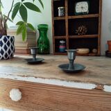 Pair of antique pewter candle holders