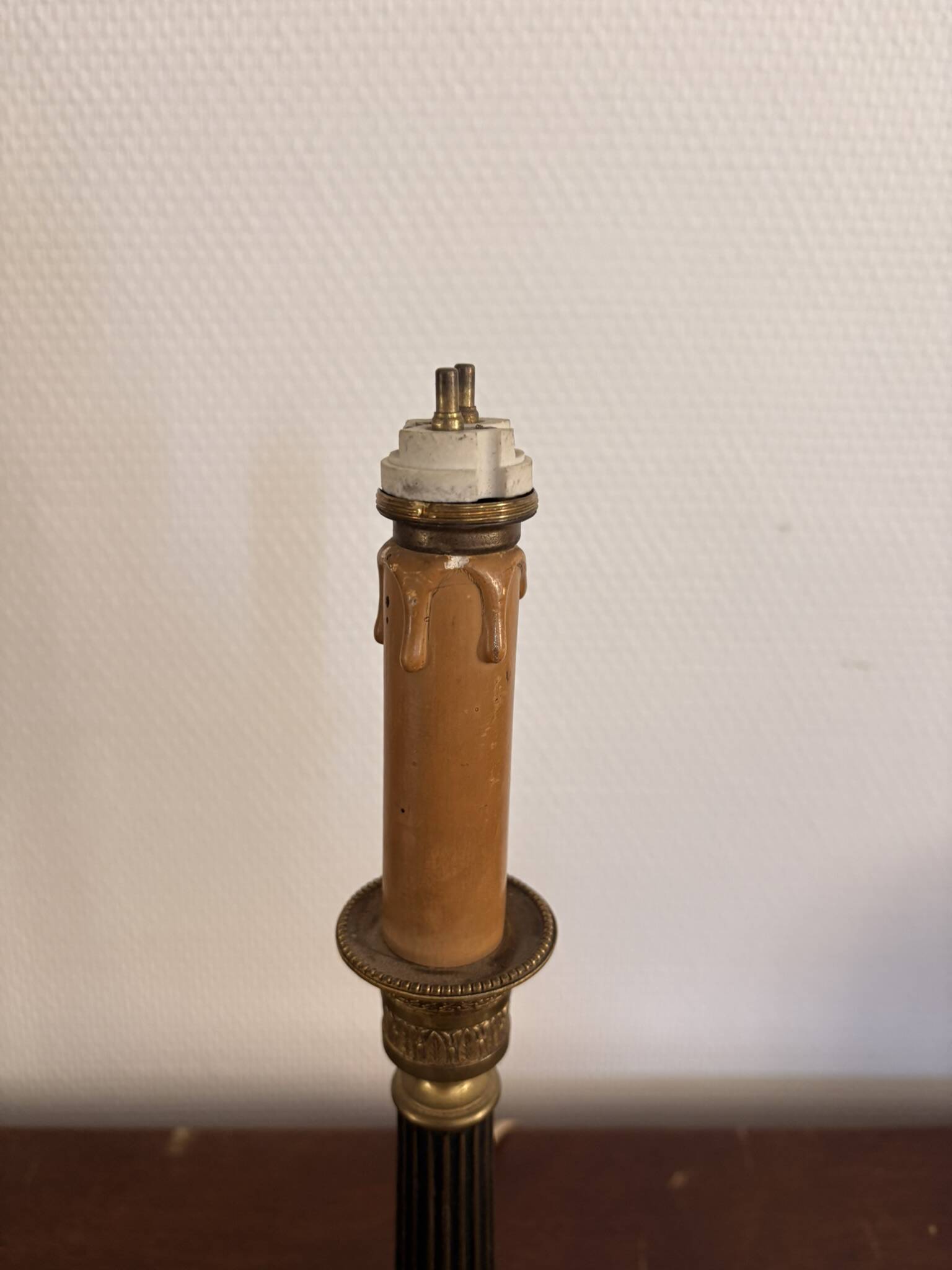 Antique Column Candle Holder Lamp Golden Brass Empire Directoire Neo-Classical