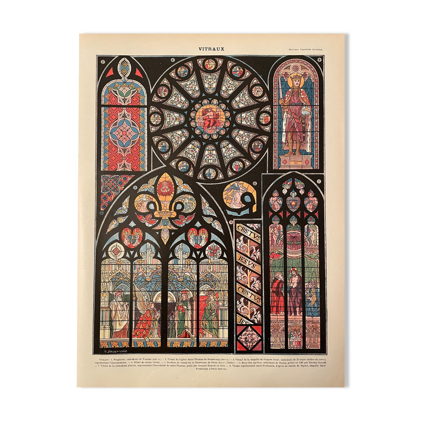 Lithograph engraving on stained glass windows (Tournai Cathedral) from 1897