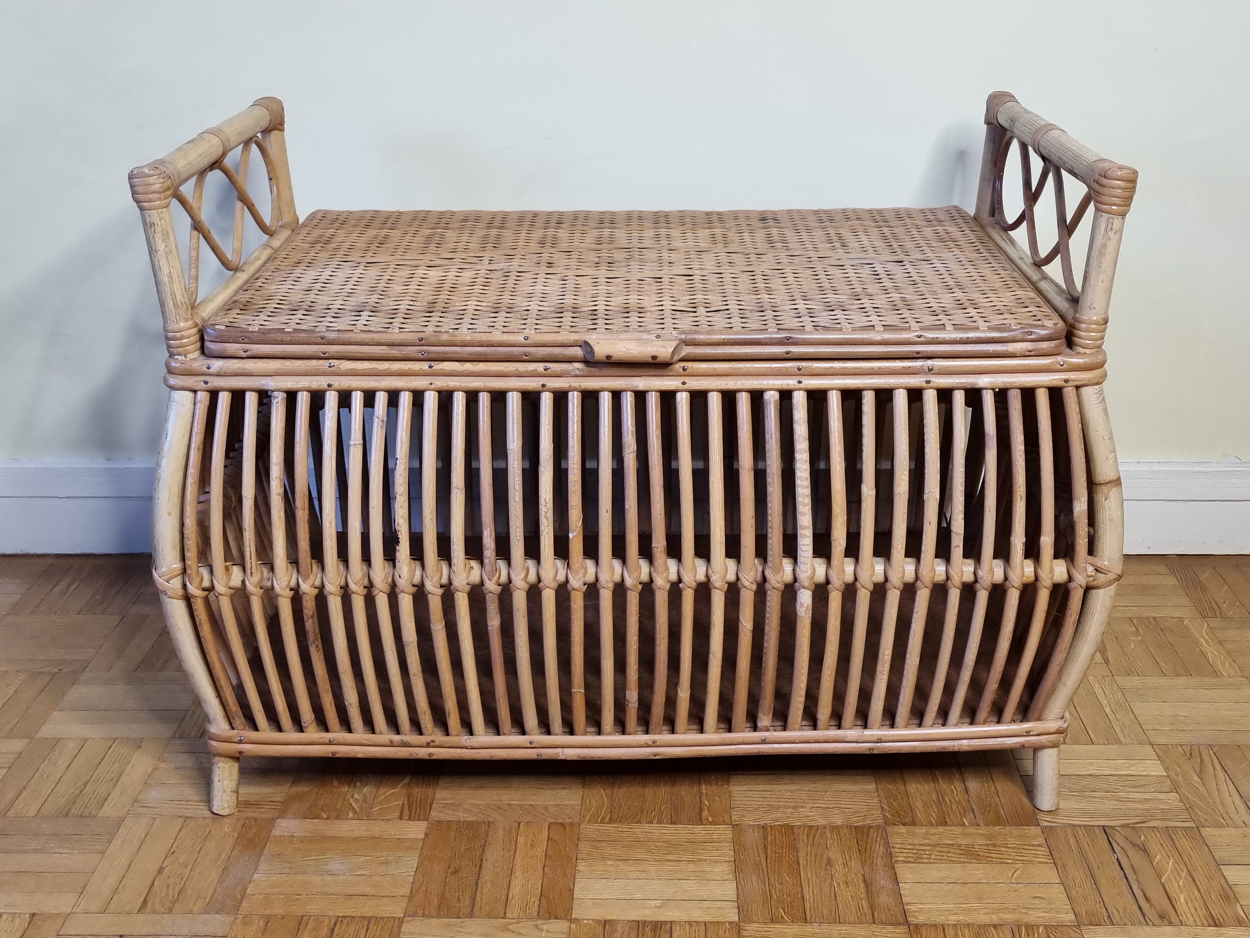 Storage box, vintage rattan bench, 80 cm