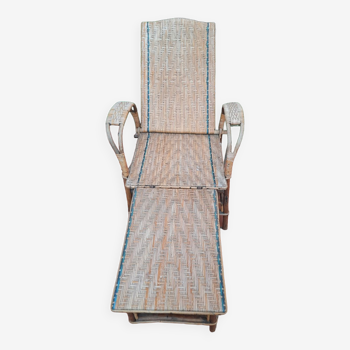 Chaise longue rotin vintage