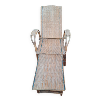 Chaise longue rotin vintage