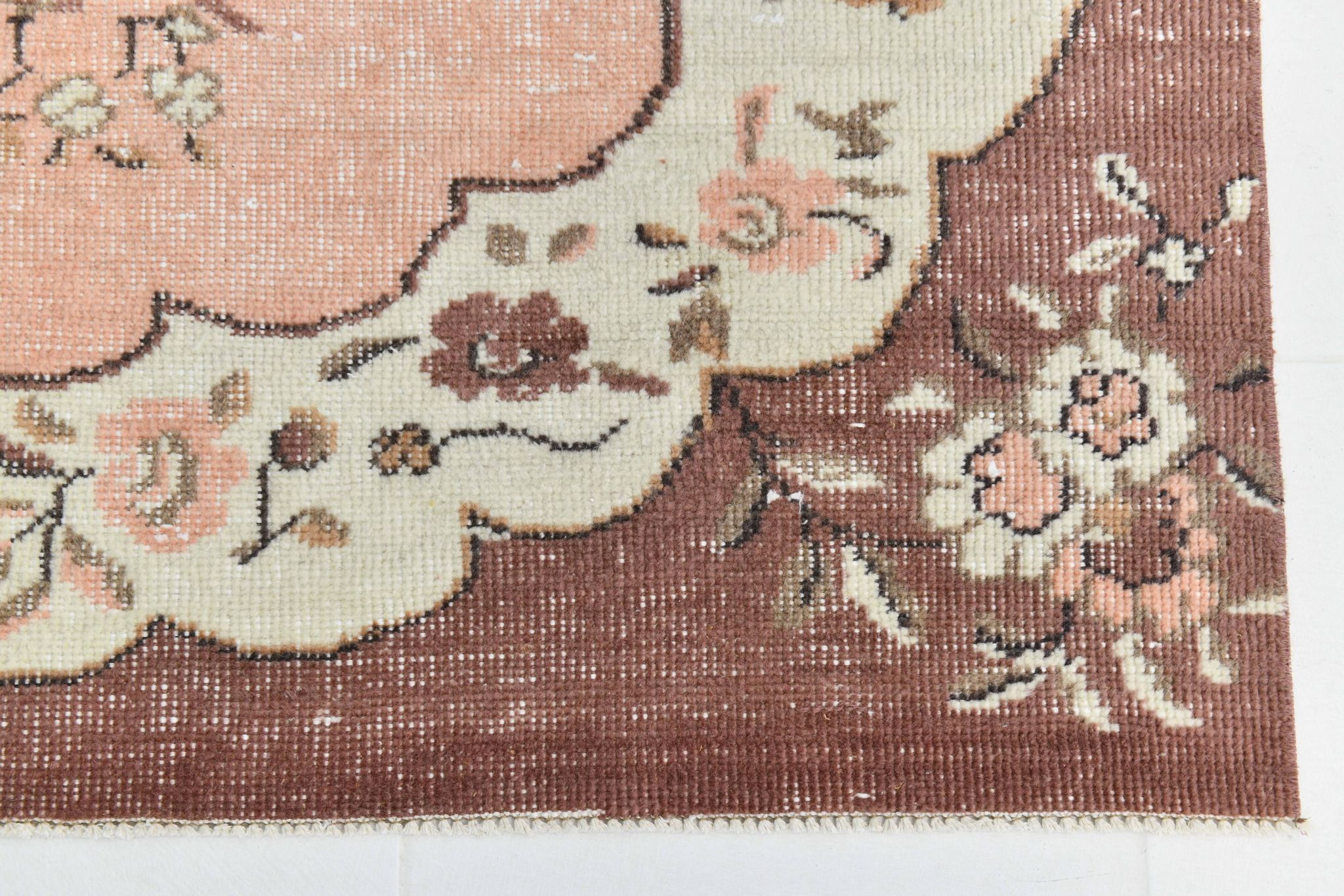 5x8 Vintage Salmon Pink & Brown Old Home Decore Rug