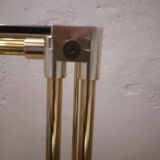 Hollywood Regency 1970s Smoked Glass and Brass Double Square Top Pedestal Table