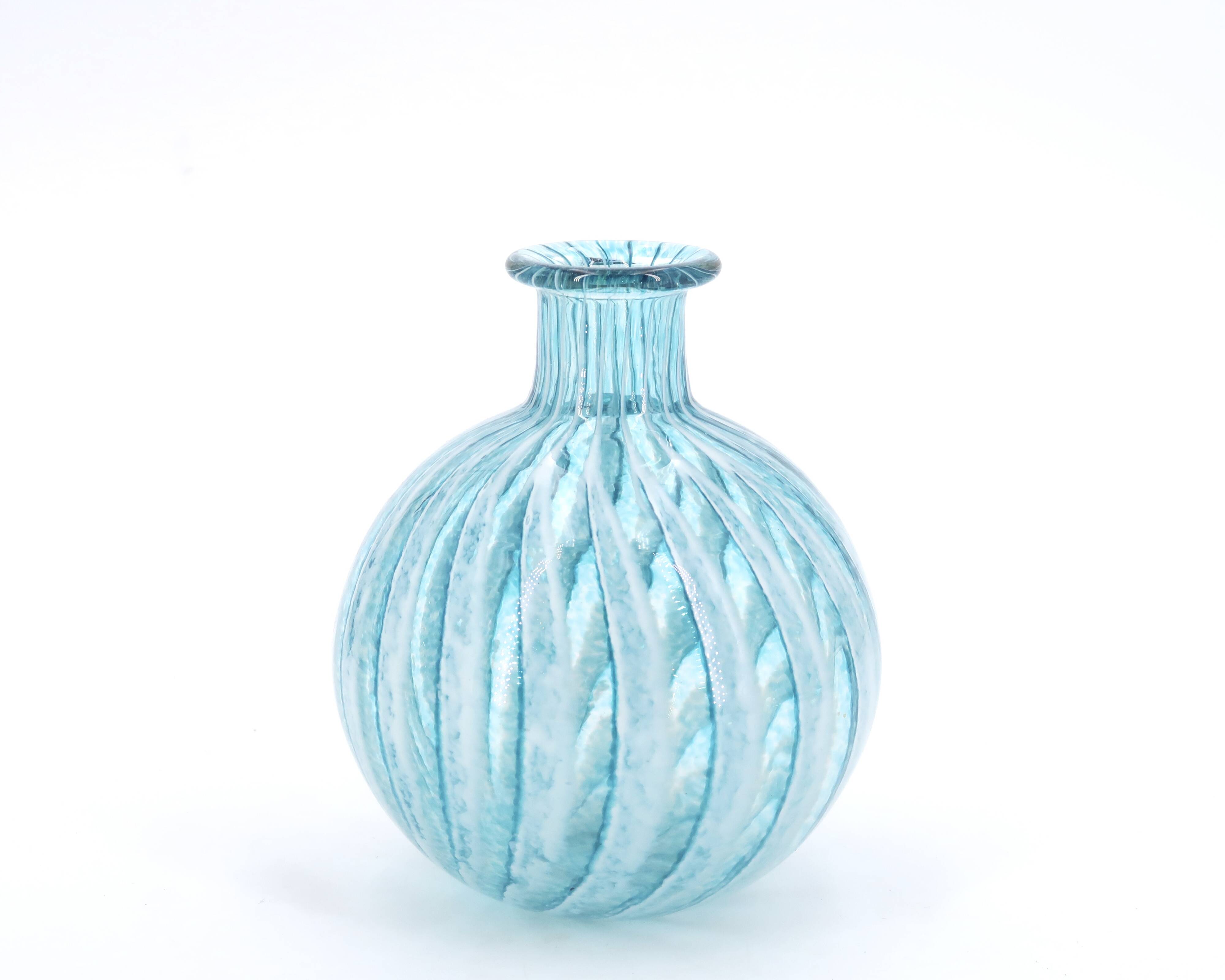 Phoenician Malta light blue glass striped vase, 90s