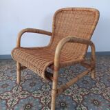 Rattan and bamboo armchair, 70s