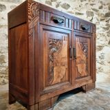 French Art Deco walnut sideboard with marble top (1920s)