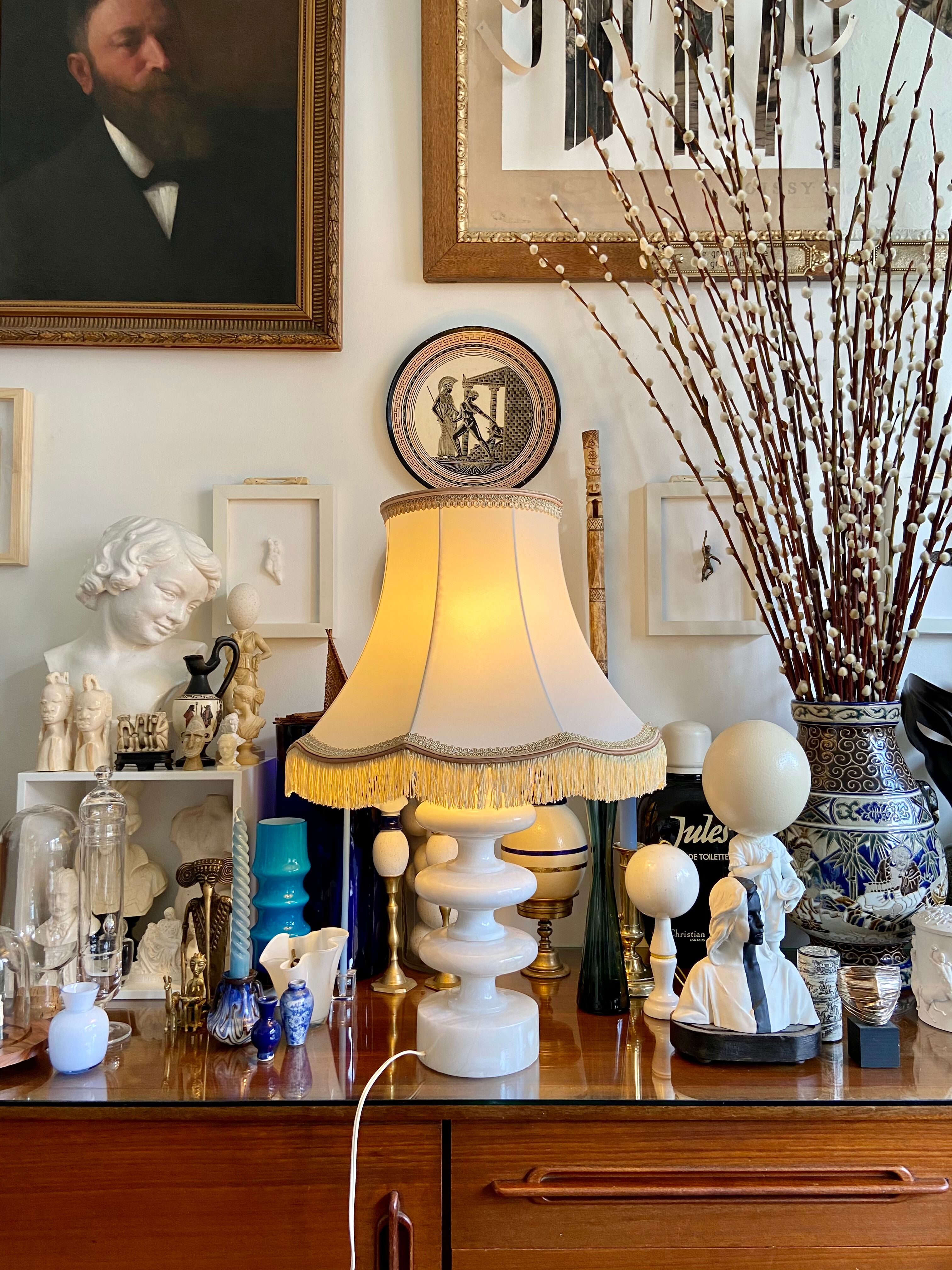 Alabaster table lamp and beige cotton