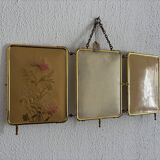 Miroir vintage 1920 triptyque barbier doré fleurs neuf bon marché - 28 x 60