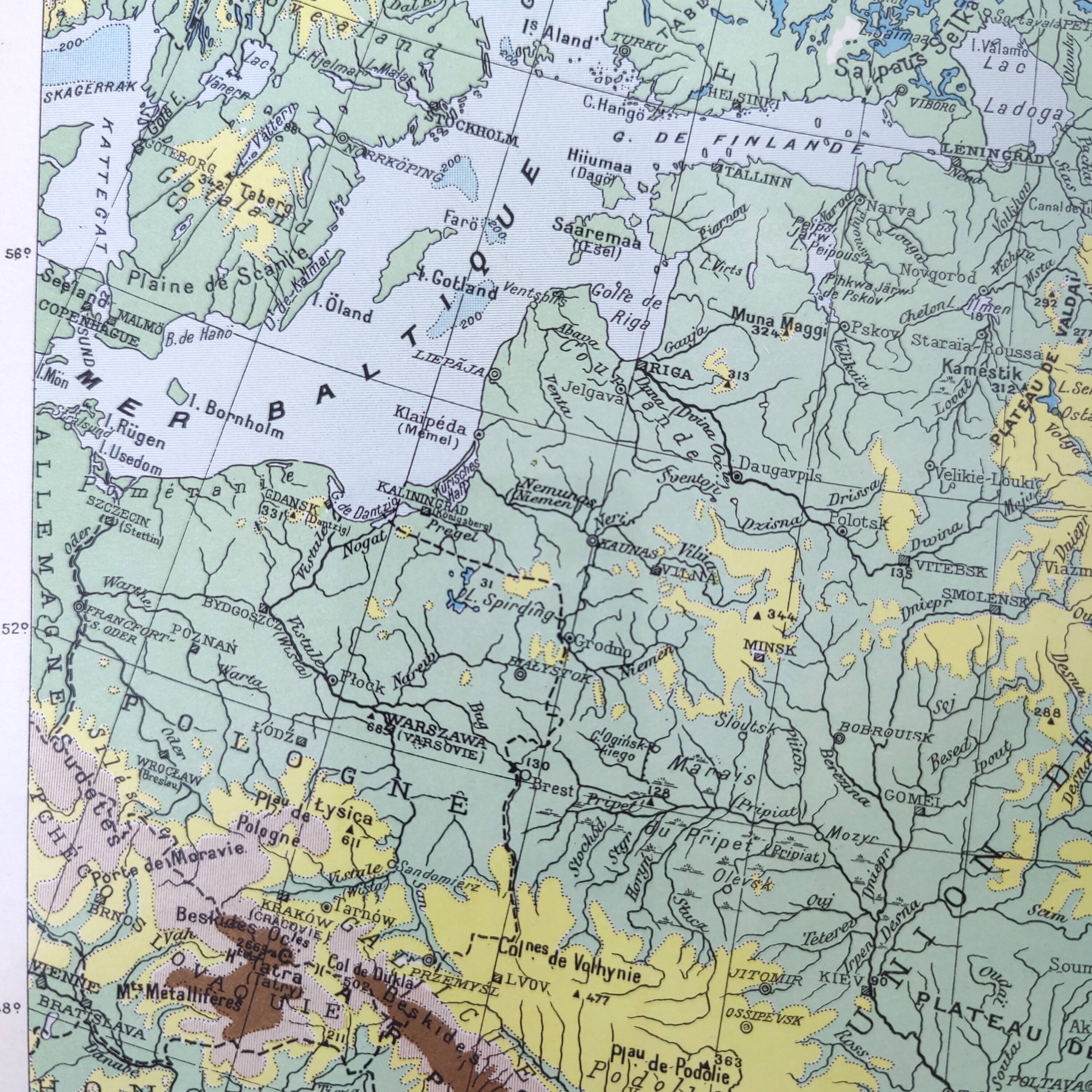 Old USSR and Finland map 43x43cm from 1950